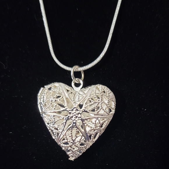 Jewelry - NWOT 2 Snake Sterling Silver Chains and Heart Locket Neclace
